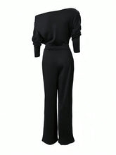 Women's Autumn Casual Minimalist Oblique Shoulder Slit Wide Leg Jumpsuit